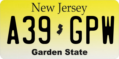 NJ license plate A39GPW
