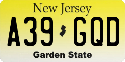 NJ license plate A39GQD