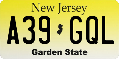 NJ license plate A39GQL