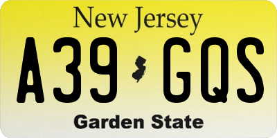 NJ license plate A39GQS