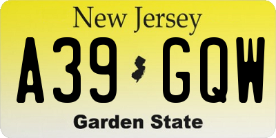 NJ license plate A39GQW