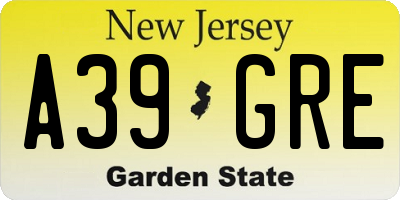 NJ license plate A39GRE