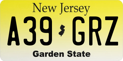 NJ license plate A39GRZ