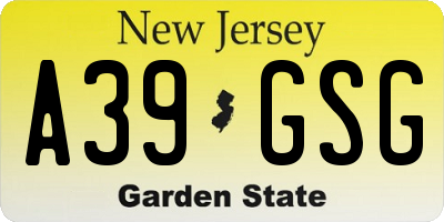 NJ license plate A39GSG