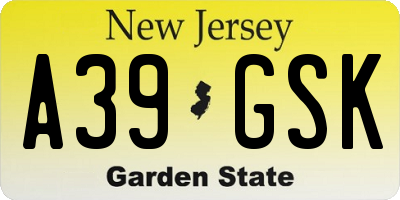 NJ license plate A39GSK