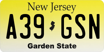 NJ license plate A39GSN