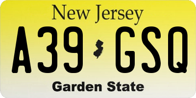 NJ license plate A39GSQ