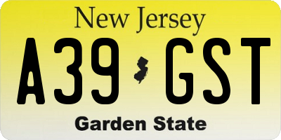 NJ license plate A39GST