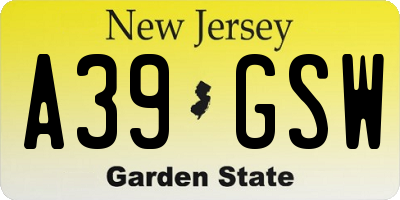NJ license plate A39GSW