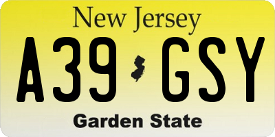 NJ license plate A39GSY