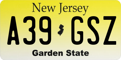 NJ license plate A39GSZ