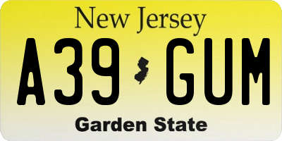 NJ license plate A39GUM