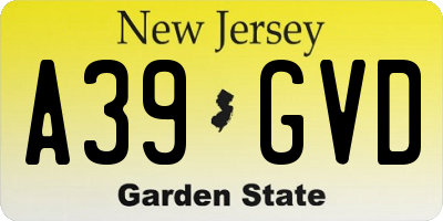 NJ license plate A39GVD