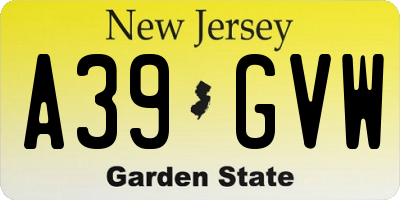 NJ license plate A39GVW