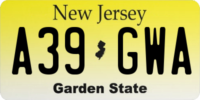 NJ license plate A39GWA