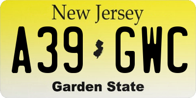 NJ license plate A39GWC