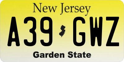 NJ license plate A39GWZ