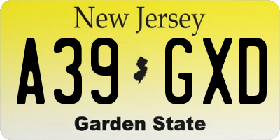 NJ license plate A39GXD