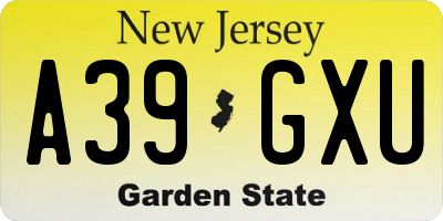NJ license plate A39GXU