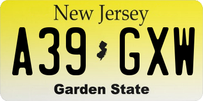 NJ license plate A39GXW