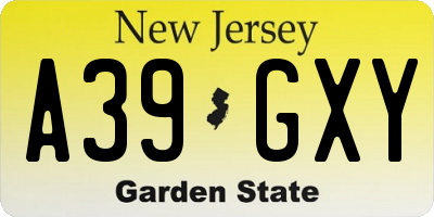 NJ license plate A39GXY