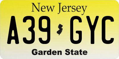 NJ license plate A39GYC