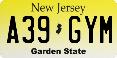 NJ license plate A39GYM