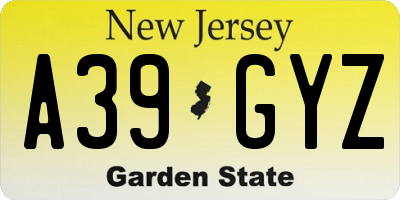 NJ license plate A39GYZ