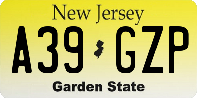 NJ license plate A39GZP