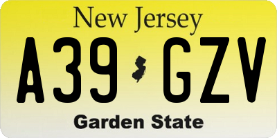 NJ license plate A39GZV