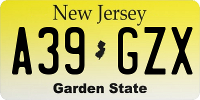 NJ license plate A39GZX