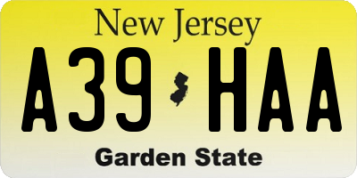 NJ license plate A39HAA