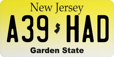 NJ license plate A39HAD
