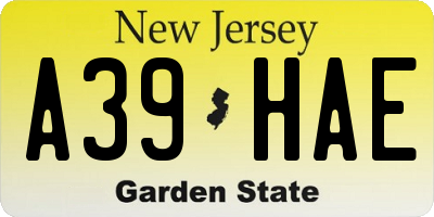 NJ license plate A39HAE