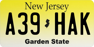 NJ license plate A39HAK