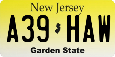 NJ license plate A39HAW