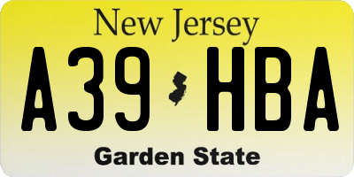 NJ license plate A39HBA