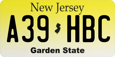 NJ license plate A39HBC