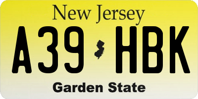 NJ license plate A39HBK