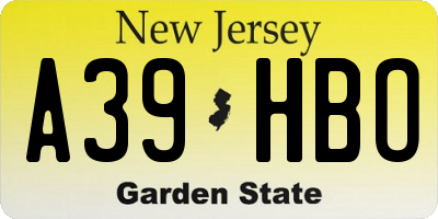 NJ license plate A39HBO
