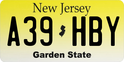 NJ license plate A39HBY