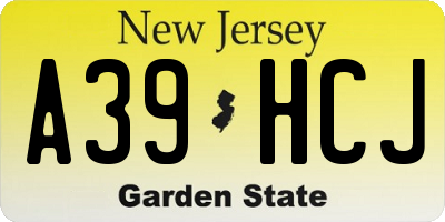 NJ license plate A39HCJ