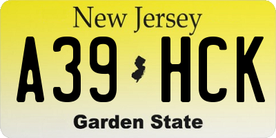 NJ license plate A39HCK