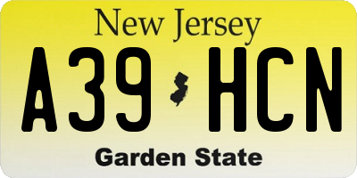 NJ license plate A39HCN
