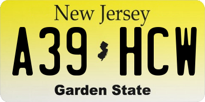 NJ license plate A39HCW