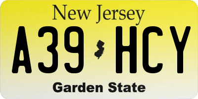 NJ license plate A39HCY