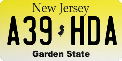 NJ license plate A39HDA