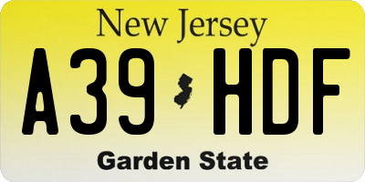 NJ license plate A39HDF