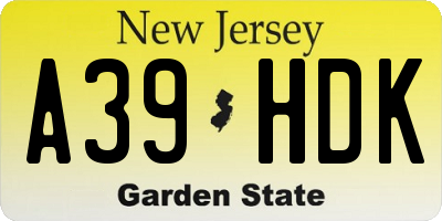 NJ license plate A39HDK