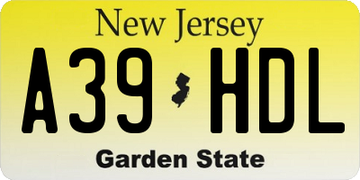 NJ license plate A39HDL